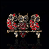 "Red Rose" Owl Brooch