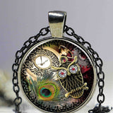 Steampunk Jewelry Glass Alloy Owl Necklace Design Pendant Necklace Christmas Gifts Vintage Owl Time Stone Necklaces Jewelry